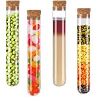 Vockvic 12 piezas Tubo Ensayo Plástico Tubos Ensayo Plástico con corchos naturales- Transparente de Laboratorio Tubos 20…